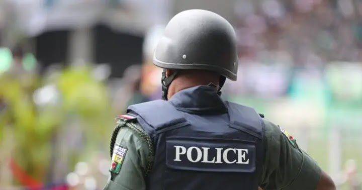 Nigerian police officer standing near patrol vehicle during Osun election security operation