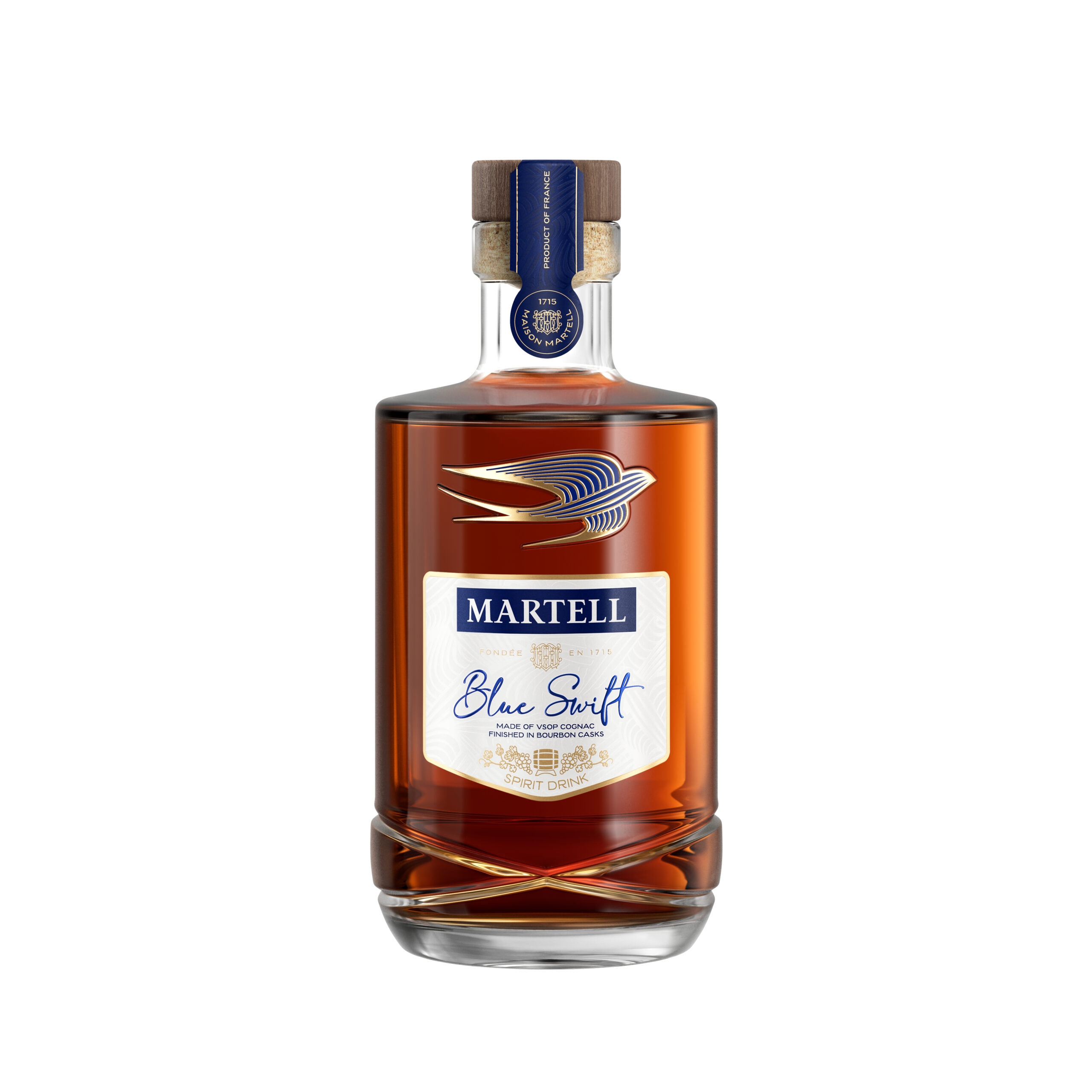 Elegant Martell VS and Blue Swift bottles with new labels on a stylish bar setup in a Nigerian lounge