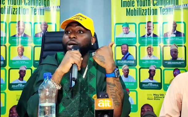 A Lagos street scene symbolizing Davido's rejection of Nigerian politics with Afrobeats elements in the background