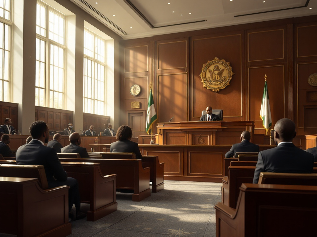 A courtroom scene representing the legal battle between El-Rufai and ICPC over family access denial