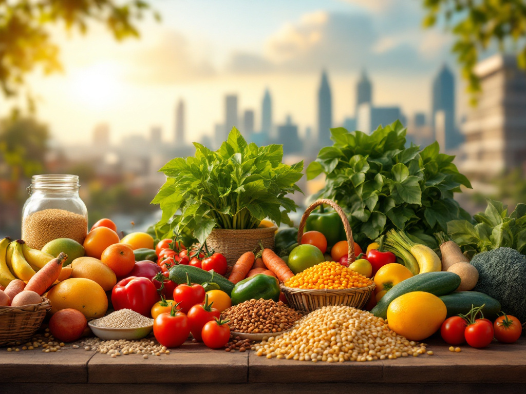 A colorful display of fresh fruits and vegetables representing breastfeeding nutrition in Lagos