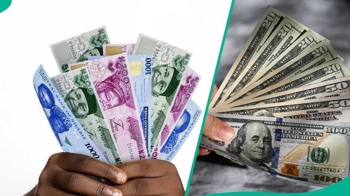 A naira note and US dollar bills on a wooden surface, symbolizing the naira exchange rate in 2026