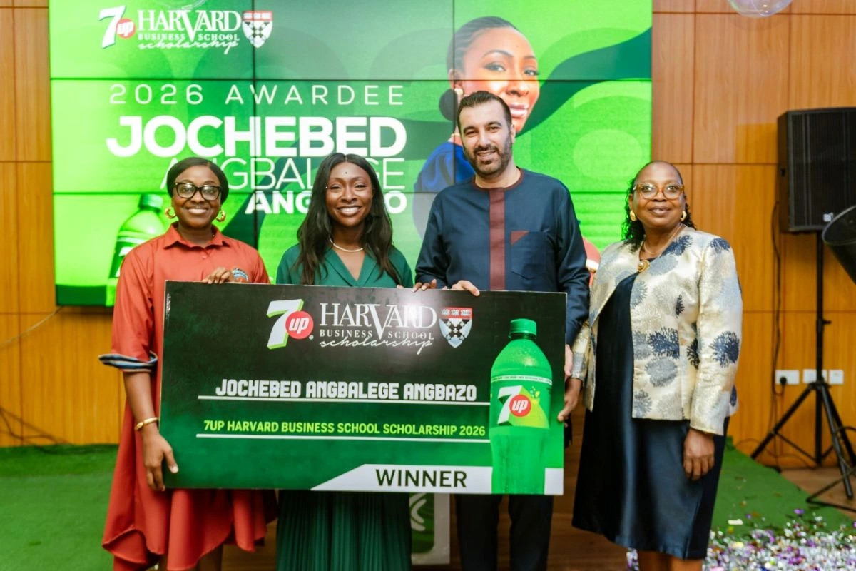 A professional office space in Lagos symbolizing academic achievement and leadership development, representing the 7UP Harvard Business School Scholarship.