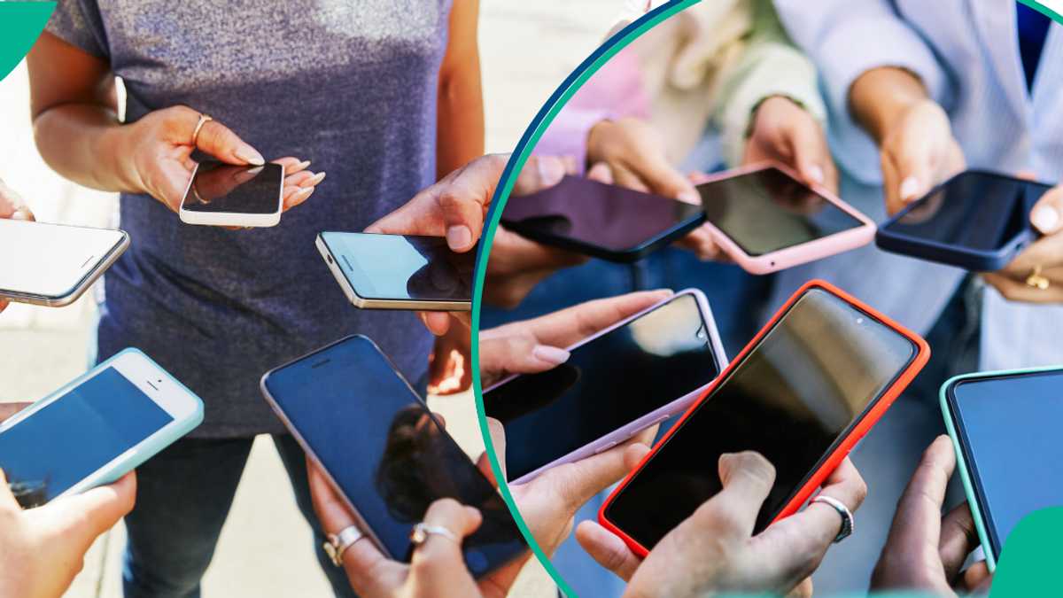 A selection of five modern mid-range smartphones displayed in an elegant flat lay, showcasing their screens and design without any branding or text.