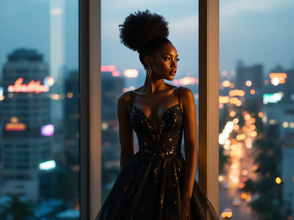 Dramatic portrait of a confident Nigerian woman in a Lagos apartment, symbolizing resilience and legal action in the face of relationship challenges.
