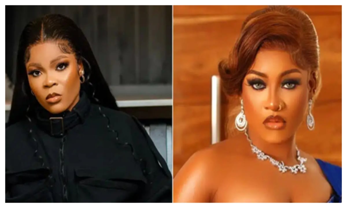 Split image showing a viral tweet about curses and a boxing ring, representing the celebrity feud between Chichi and Phyna in 2026.