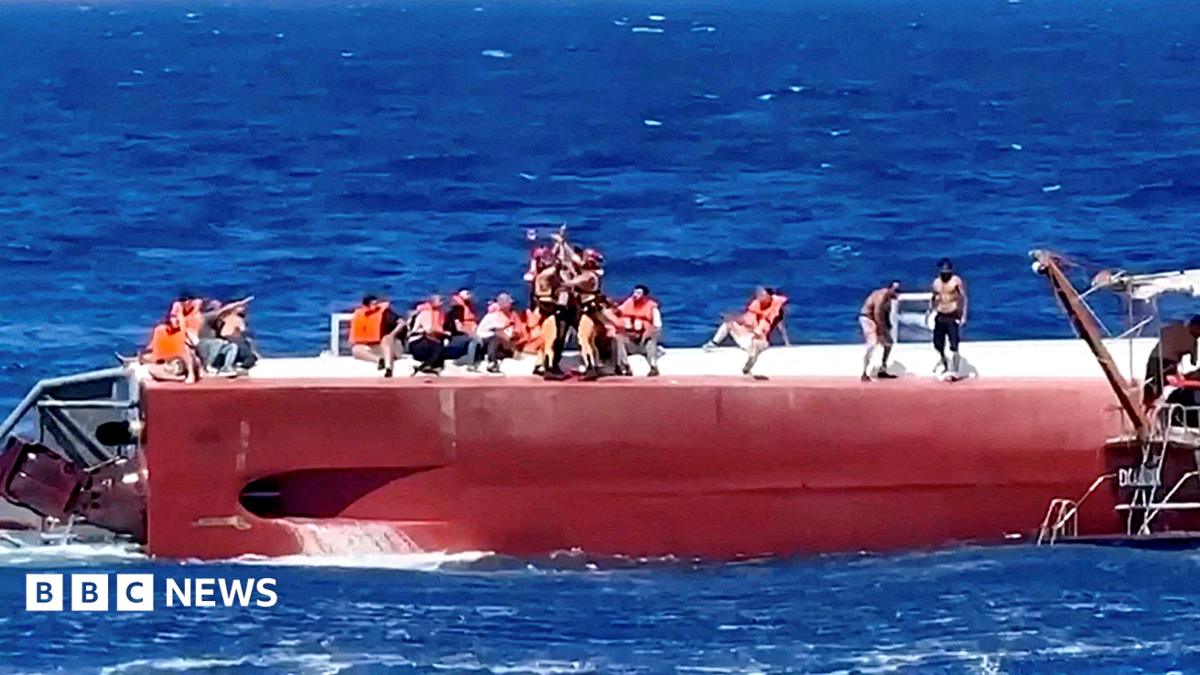Rescue boats and helicopters search for survivors near a capsized ferry off northern Cyprus.