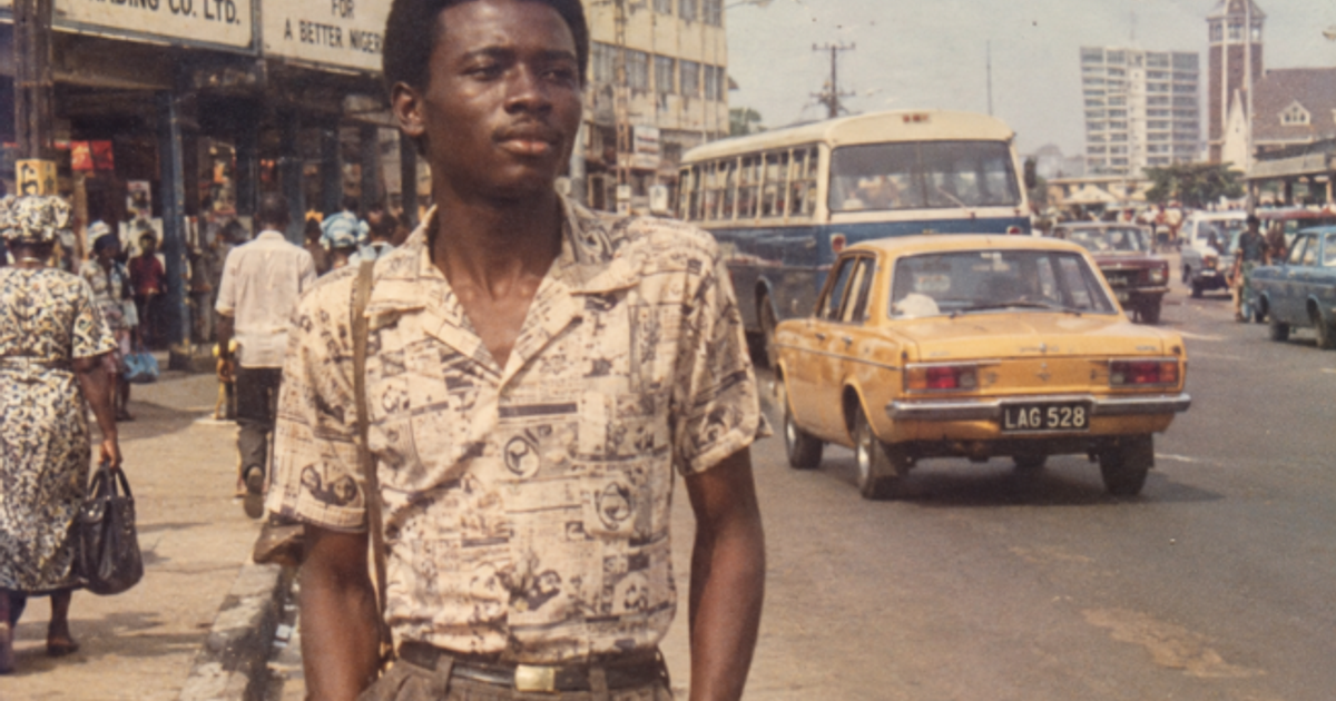 Retro Lagos street scene evoking 1980s Nigeria