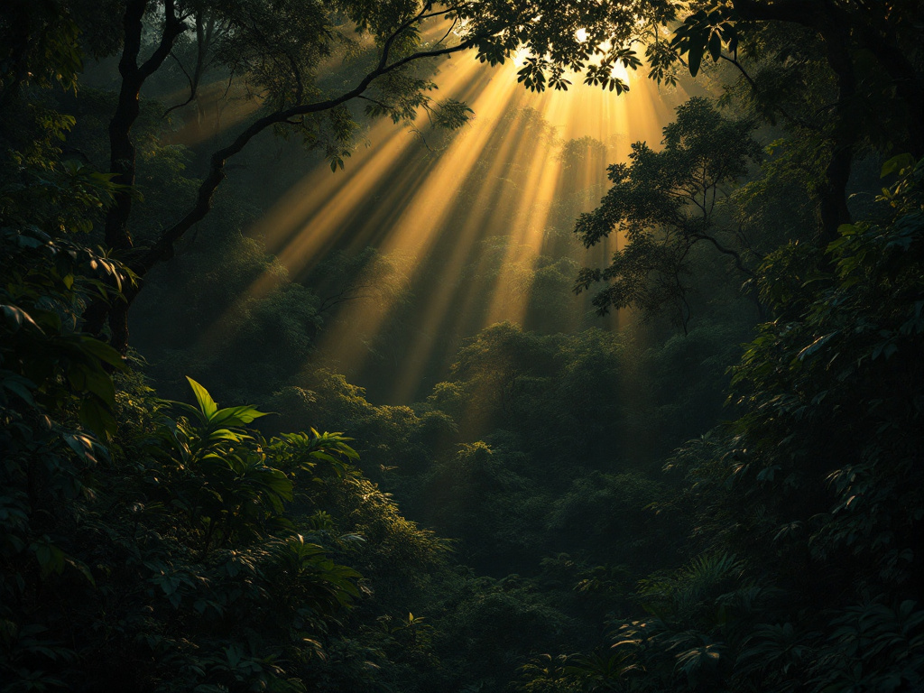A dense Nigerian forest at dusk, symbolizing the harrowing ordeal of a kidnapped NYSC member in Kogi State.