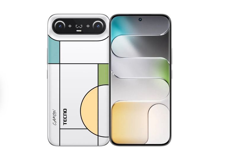 TECNO CAMON Slim smartphone showcasing its ultra-thin 6.39 mm design with AI mood lighting and a 3D-curved unibody, set against an African-inspired background.