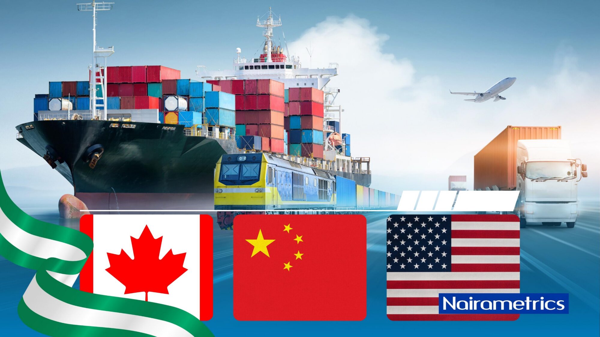 Lagos port bustling with cargo ships and containers, symbolising Nigeria’s foreign trade activity.