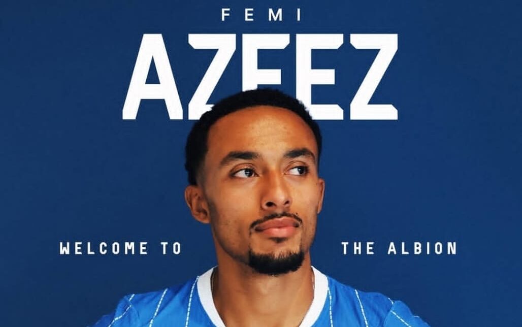 Femi Azeez in action during a training session, representing Brighton & Hove Albion in the Premier League.