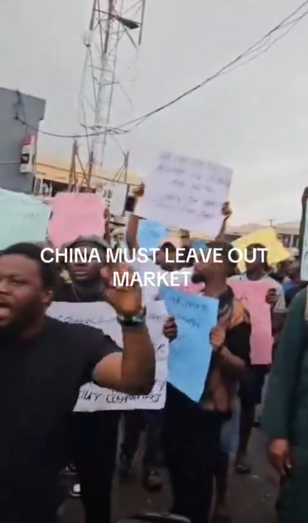 Lagos market traders gathered in protest over retail competition concerns