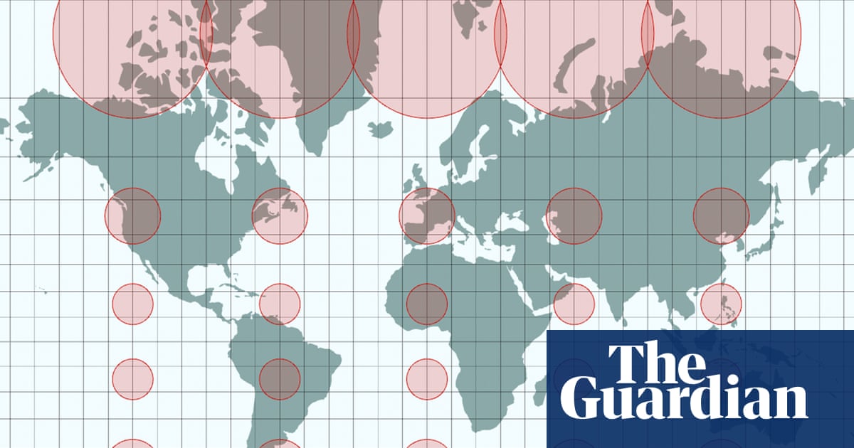 World map in the Equal Earth projection highlighting accurate continent sizes