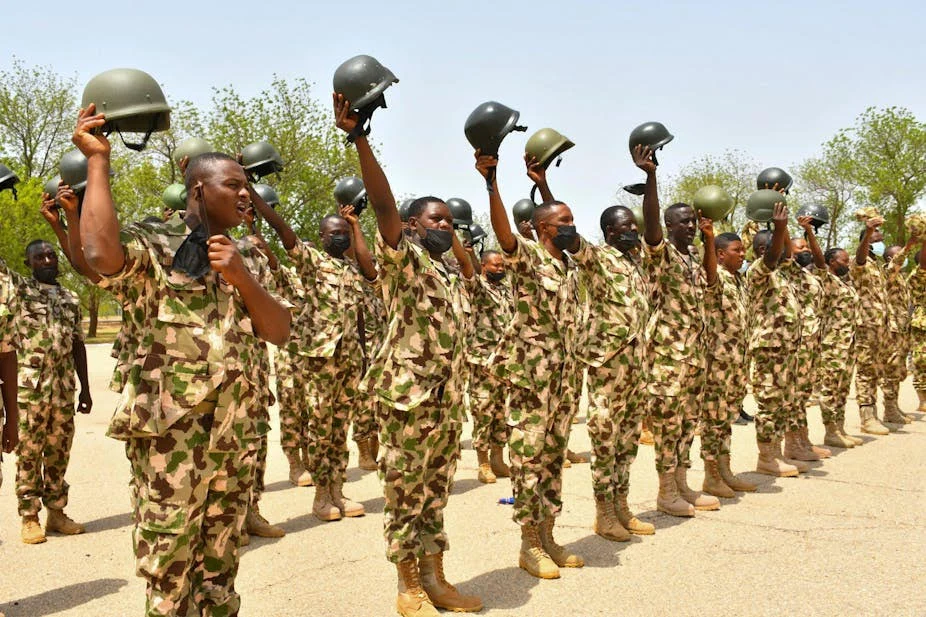 Nigerian troops operating in a forest setting during an anti‑kidnapping mission