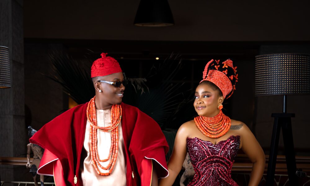 Romantic rooftop setting hinting at a Nollywood wedding promotion