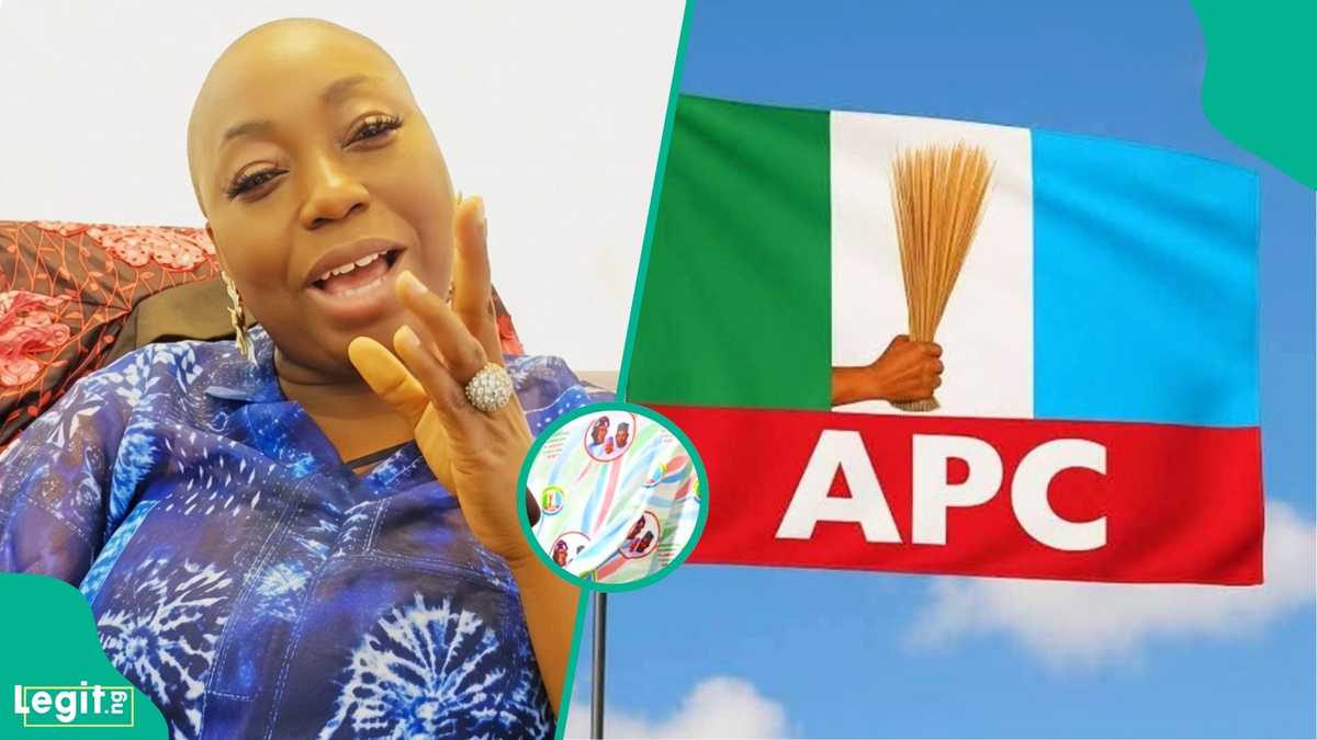 Lagos market stall with APC branded fabric on display