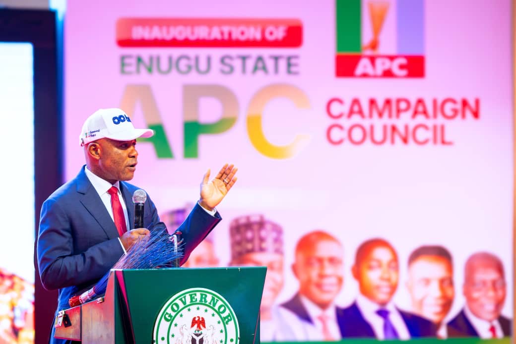 Enugu APC campaign team working in a modern office space, symbolizing preparation for the 2027 elections.