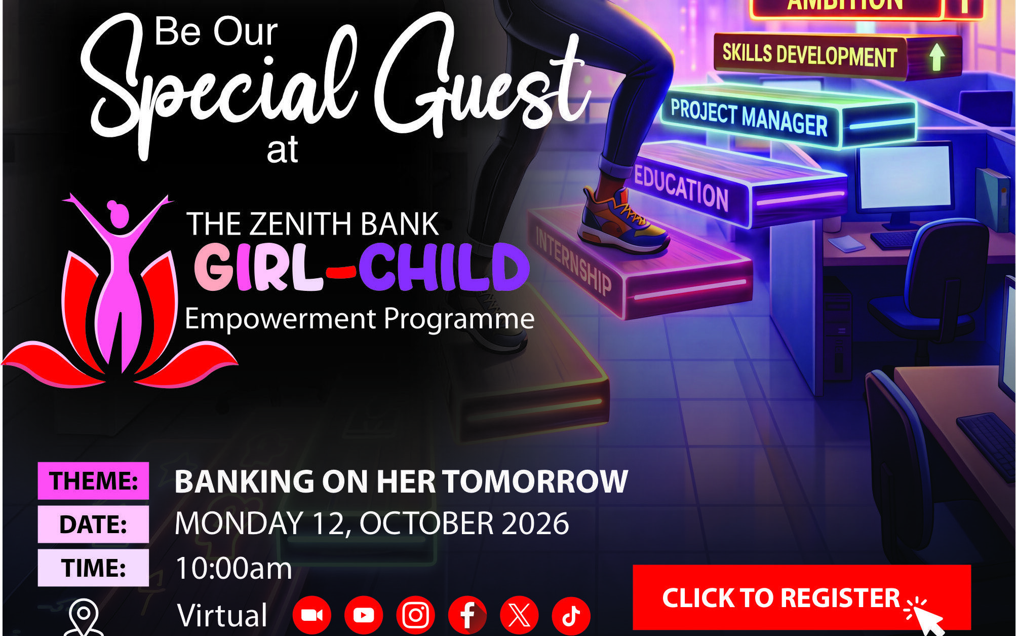 Nigerian teenage girls engaged in a classroom activity under a Zenith Bank banner