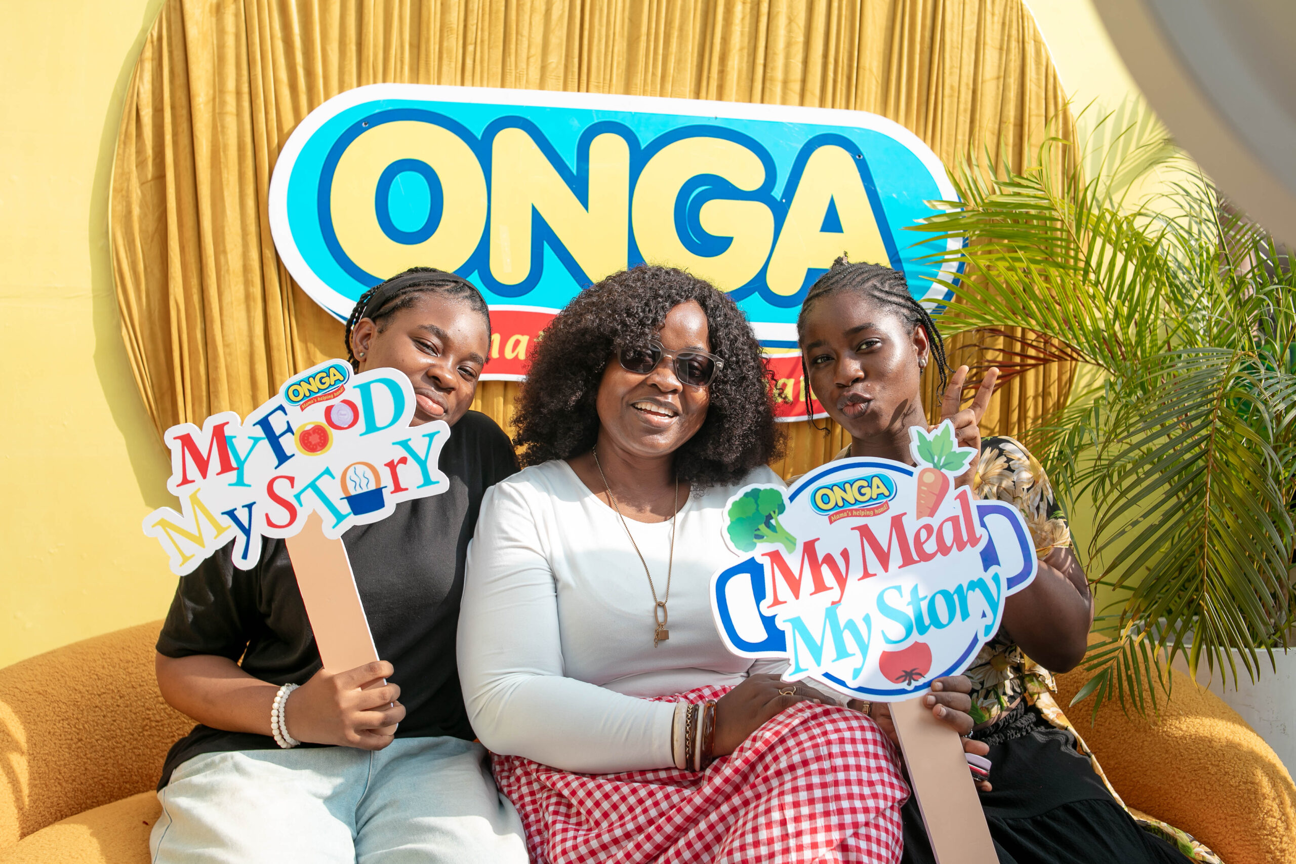 Colourful outdoor food celebration in Lagos with families enjoying meals at decorated stalls