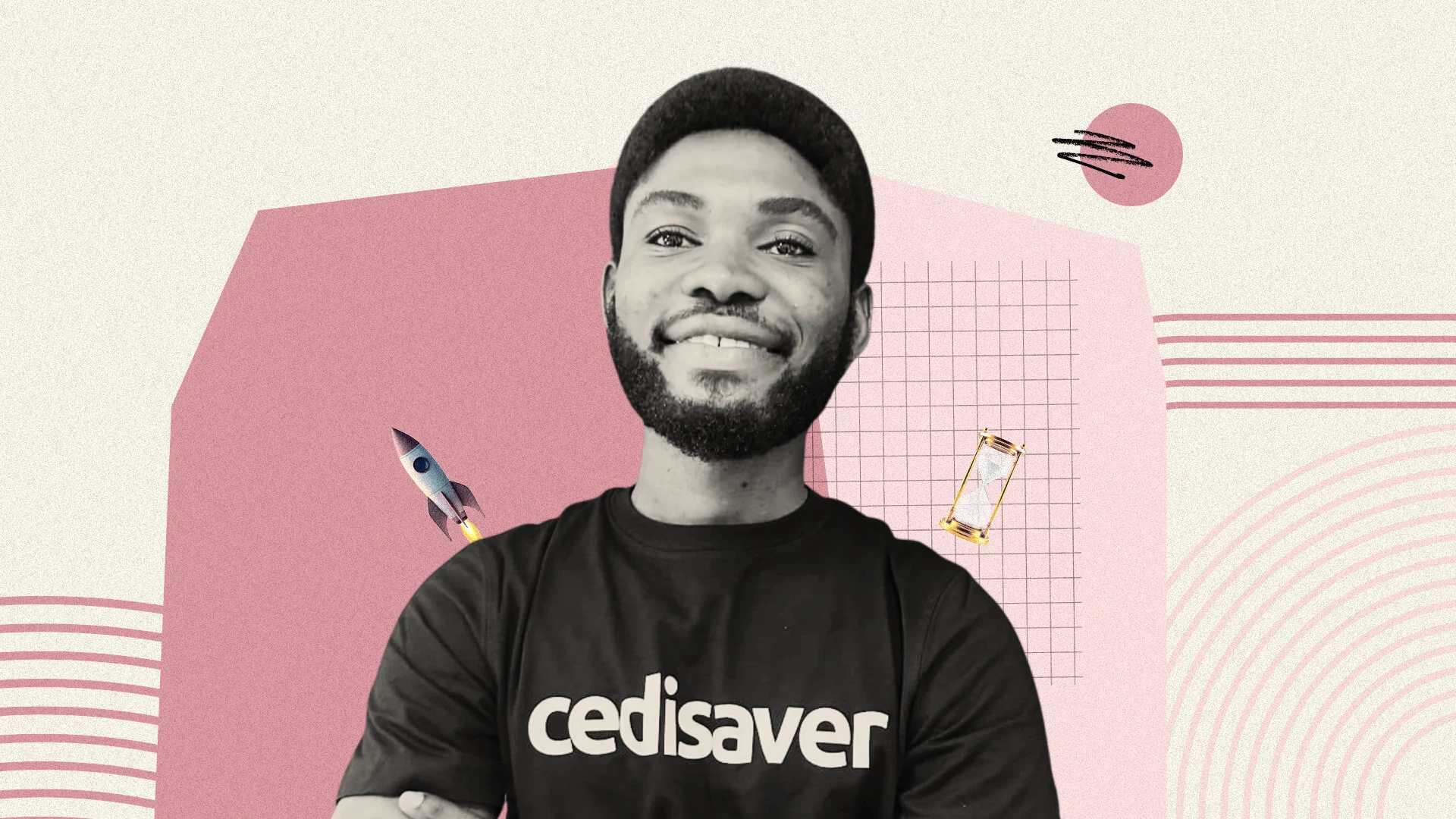 Ghanaian market scene transitioning to Cedisaver mobile app interface showing affordable fashion categories