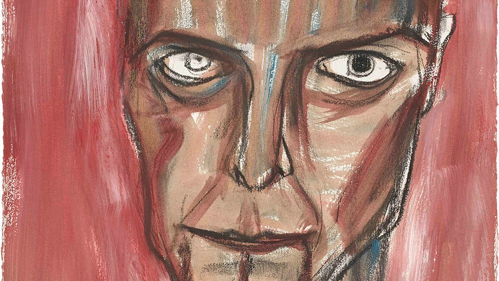 David Bowie self‑portrait from 1996 featuring his handprints on paper