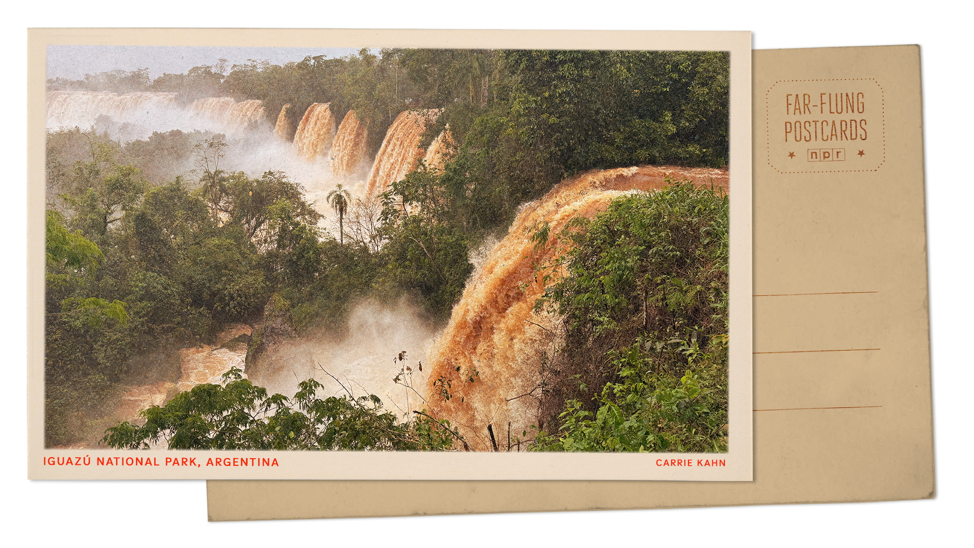 Iguazú Falls with powerful water flow and mist over rainforest cliffs
